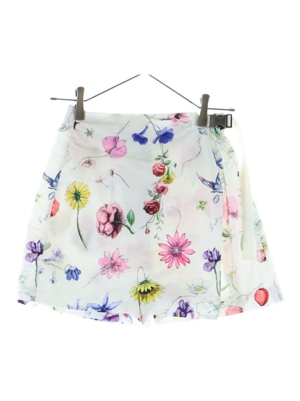 Dior Floral Print Buckle Culottes Mini Skirt White 34